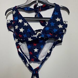 Catalina Women's Blue Star Print Halter Neck  2 Piece Swimsuit Size XL